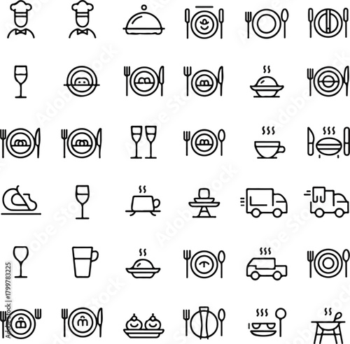 Restaurant and food service outline icons set for dining concepts Vector