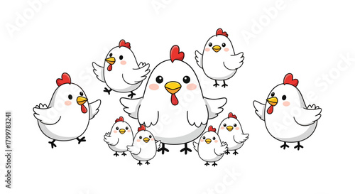 Enchanting gathering of adorable cartoon chickens with playful innocence and endearing expressions