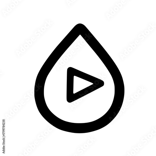 Water drop with embedded play icon for digital media controls and video streaming illustration