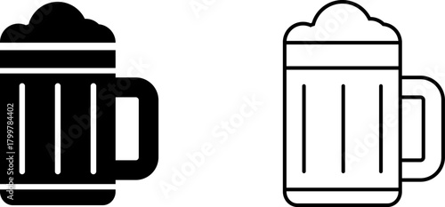 Black and white icons of a beer mug showcasing simplicity and modern design for various applications