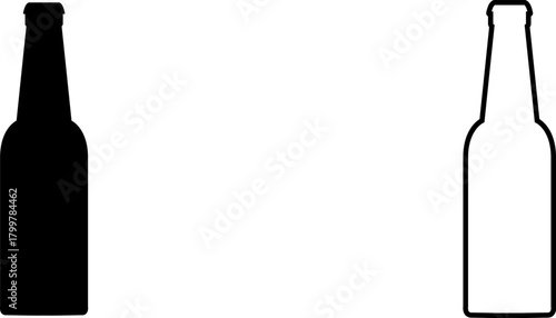 Outline and solid shape of a bottle icon used for various beverage logos and designs in creative projects