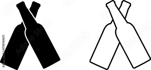 Unique logo design featuring crossed bottles in black and white, representing celebration or beverage branding