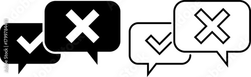 Visual representation of check and cross symbols in speech bubbles conveying approval and disapproval