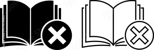 Book icon with cross symbol representing prohibition or restriction of reading materials in a clean design
