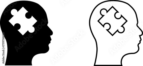 Creative logo showcasing puzzle pieces in black and white human silhouette design representing mental processes and problem solving
