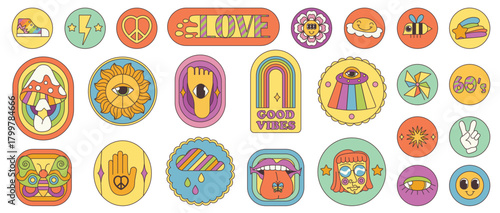 Foto Groovy cartoon psychedelic stickers set