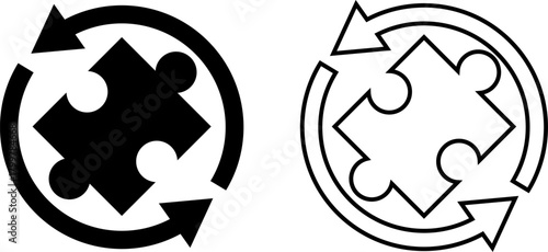 Creative design of recycling puzzle logo featuring contrasting colors and circular arrows to represent sustainability and unity