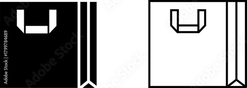 Stylized logo design featuring a bag in solid and outline forms for versatile branding