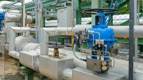A pneumatic control valve operates pipeline flow through air pressure and remote monitoring systems,