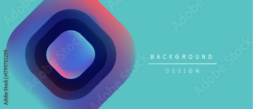 Abstract geometric design. Vibrant colors blend, creating layered hexagon shape. Turquoise background complements central element.