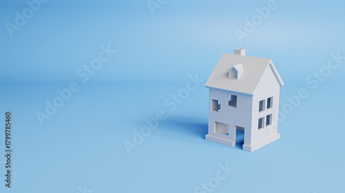 Minimal style house on a blue background with copy space, symbolizing home buying, housing loans, and modern living concepts. 3d rendering