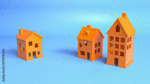 Minimal style house on a blue background with copy space, symbolizing home buying, housing loans, and modern living concepts. 3d rendering