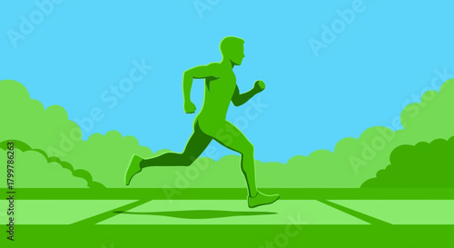Vibrant Green Runner in Motion A Dynamic Silhouette in Nature