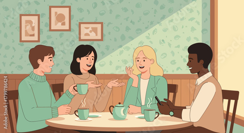 Friends Gathering and Enjoying Tea Together A Whimsical Illustration of Friendship