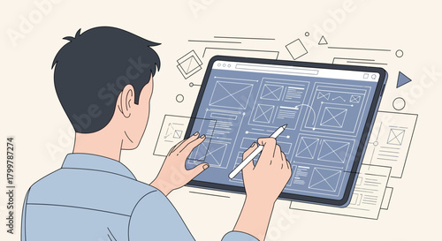 User Experience Designing a website layout on tablet with digital tools for optimal user experience