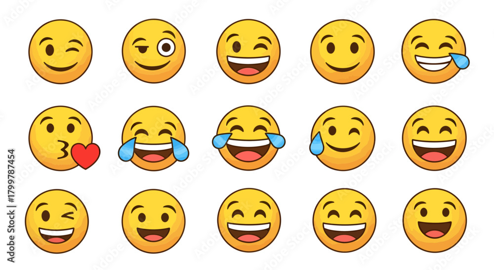 Fototapeta premium Expressive and diverse array of cartoon emojis showcasing a range of human emotions and feelings