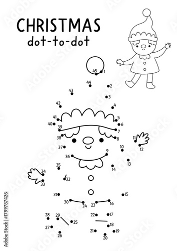 Christmas vector dot-to-dot and color activity with cute bear drinking hot cocoa. Black and white New Year connect the dots game for children with holiday symbol. Winter line printable worksheet