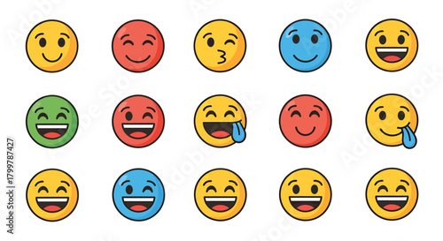 Expression Variety: Collection of Colorful Cartoon Emoticons Showcasing Different Sentiments