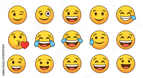 Expressive and diverse array of cartoon emojis showcasing a range of human emotions and feelings