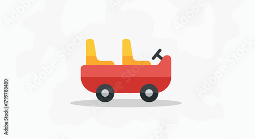 Whimsical vector illustration of a vibrant red two-seater vehicle for amusement rides