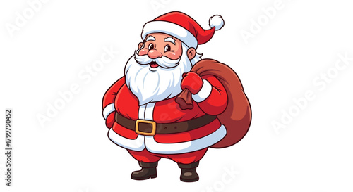 Whimsical depiction of a jolly Santa Claus ready for holiday gift delivery