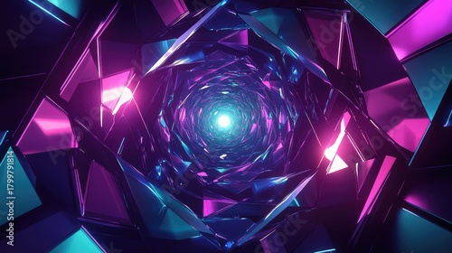 Fototapeta Naklejka Na Ścianę i Meble -  Abstract futuristic neon tunnel with geometric shapes