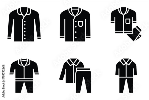 Pajamas icon set, of vector icons isolated on a white background.