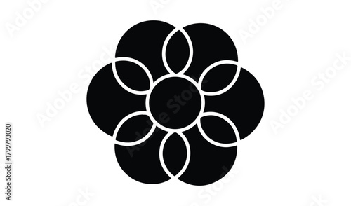 Abstract black flower shape with intersecting white lines
