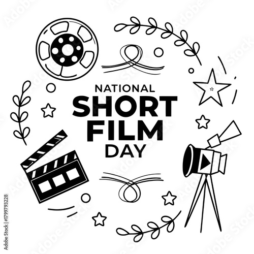 NATIONAL SHORT FILM DAY vector illustration isolated on white background