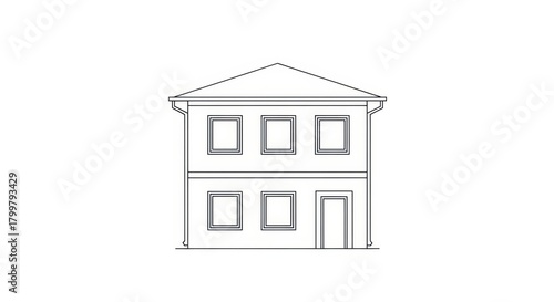 Architectural elevation showcasing a simple two-story house blueprint minimal style