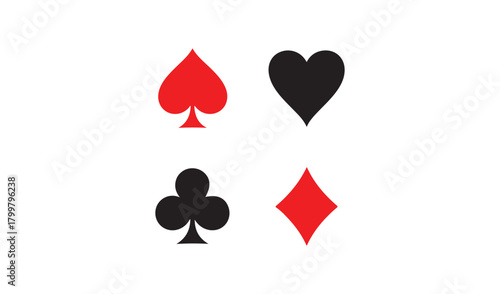 Four classic playing card suits symbols on white background