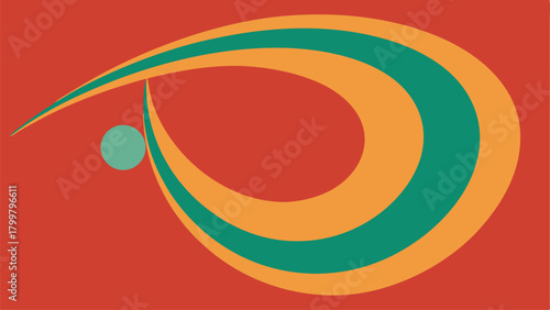 Abstract eye-like shape with swirling lines and a small circle on red background vector illustration