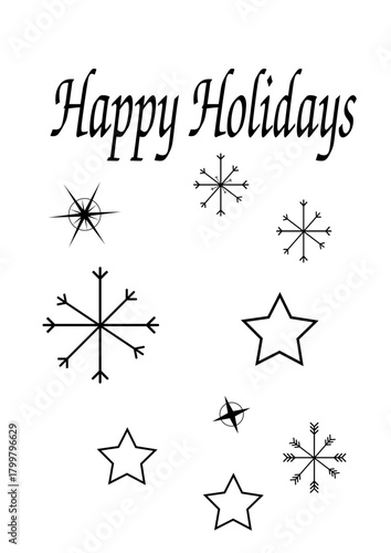 Happy Holidays Card with Stars and Snowflakes