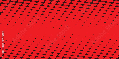 Halftone seamless pattern. Dot background. Gradient faded dots. Half tone texture. Gradation patern. Black color circle isolated on red backdrop for overlay effect. Geometric bg. Vector illustration