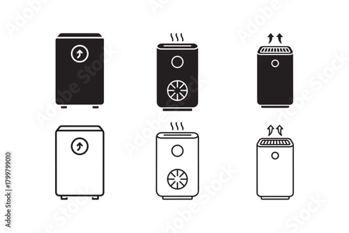 Air purifier silhouette and outline icon set