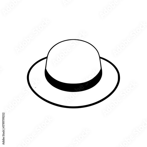 Straw boater hat simple outline black white icon 