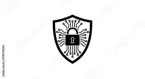 Shield lock chip black white icon