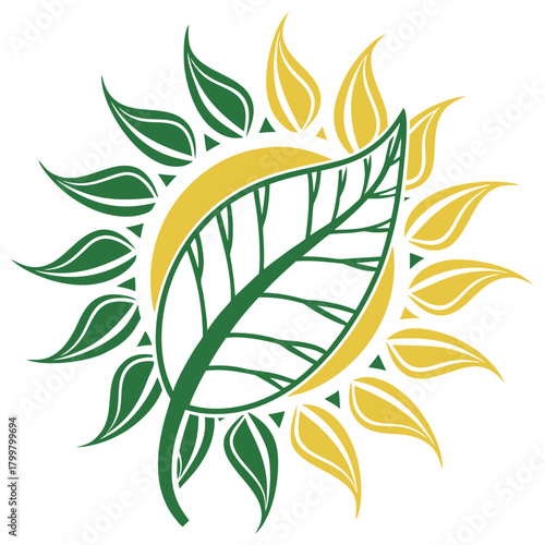 Green and yellow leaf sun logo isolated on for eco company
