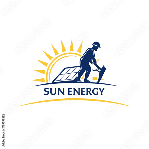 Solar panel installer installing photovoltaic panel isolated on