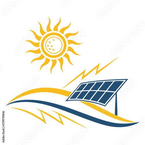 Solar panel on field with sun isolated on