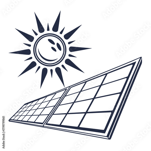 Photovoltaic solar panel with sun isolated on for energy