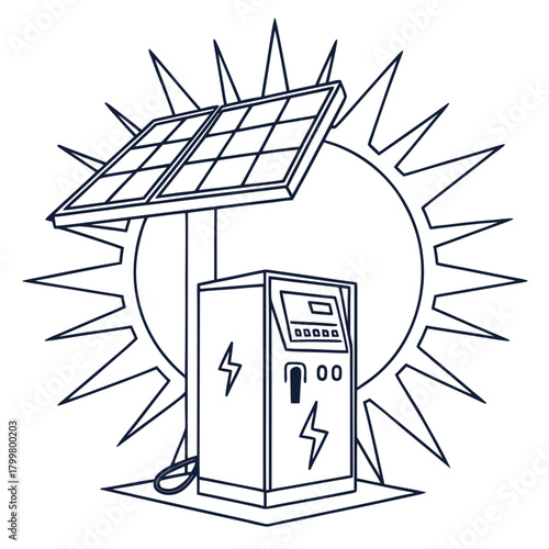 Solar panel charging station with sun, isolated on
