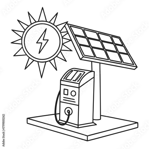 Electric car charging station with solar panel isolated on
