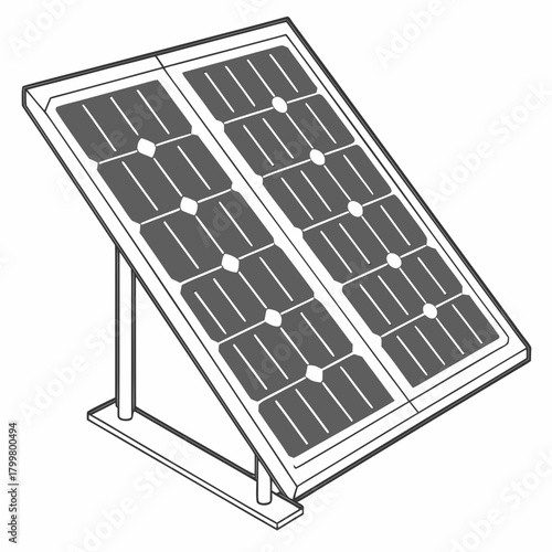 Solar panel illustration in black and white isolated on