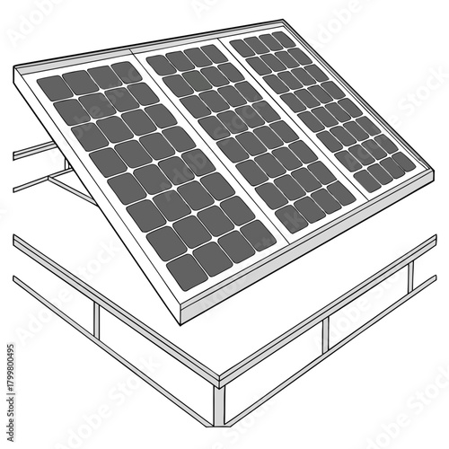 Solar panel installation on roof structure isolated on