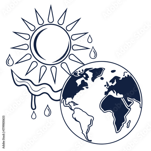 Global warming concept with earth and sun isolated on