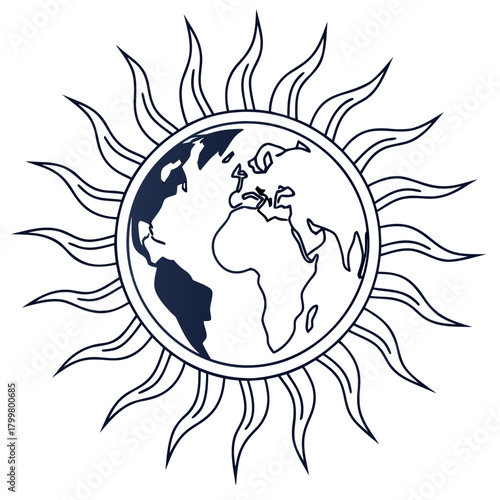 Earth with sun rays isolated on, global warming concept art