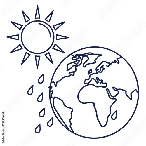 Earth with sun and rain isolated on, global warming concept art