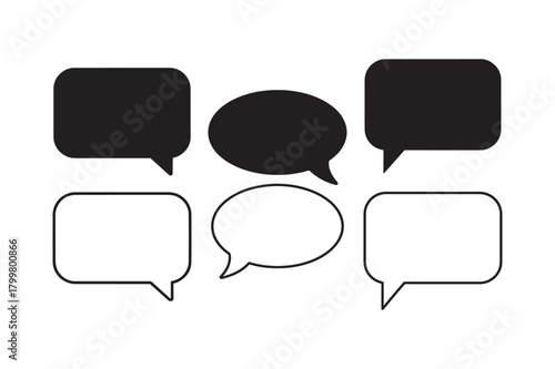 Speech bubble silhouette with outline communication icon set