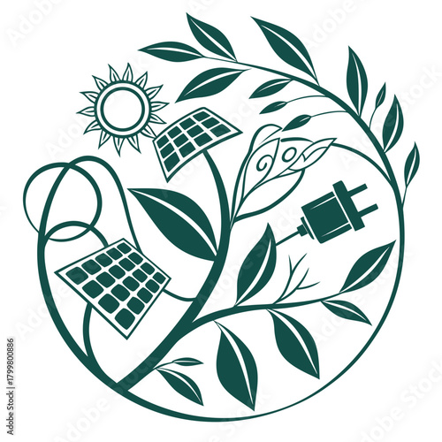 Renewable energy sources are depicted in a floral arrangement isolated on